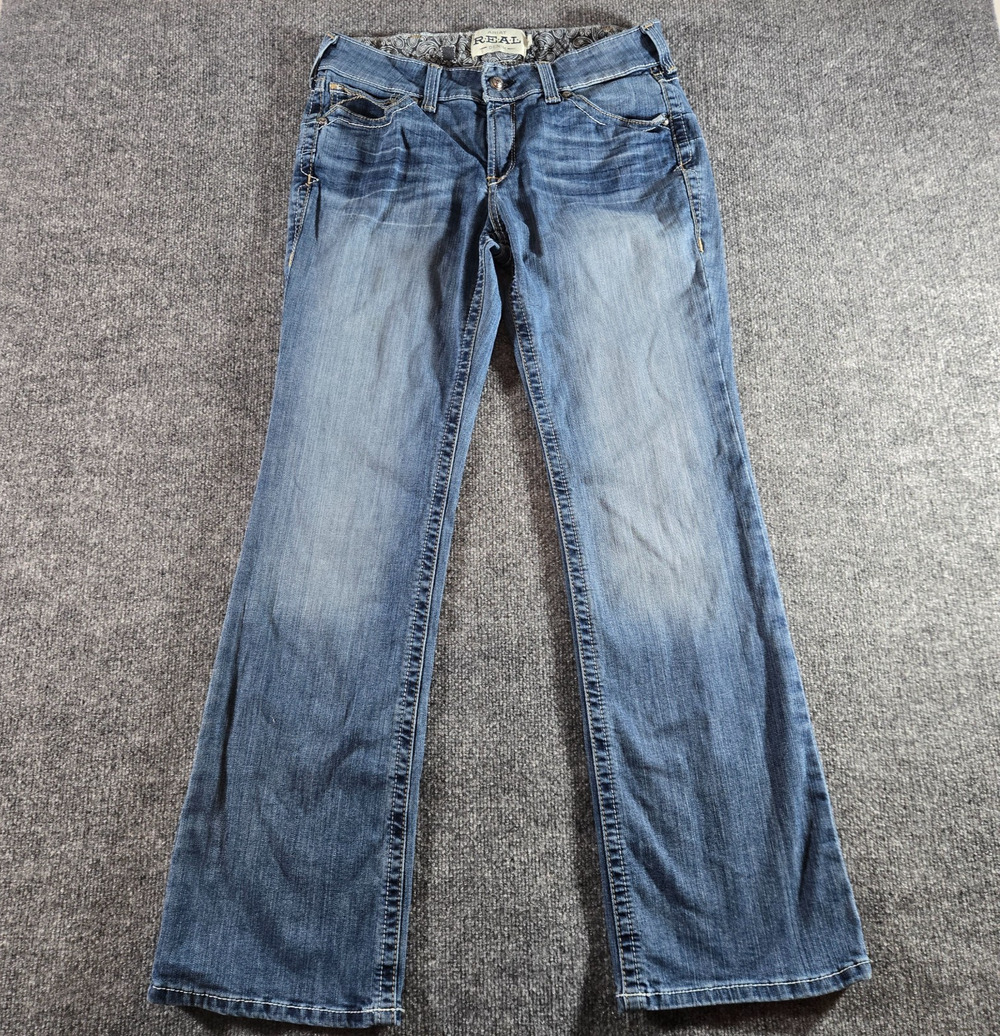 Ariat REAL Whipstitch Jeans Womens 31R Blue Denim Bootcut Mid Rise Stretch 10016
